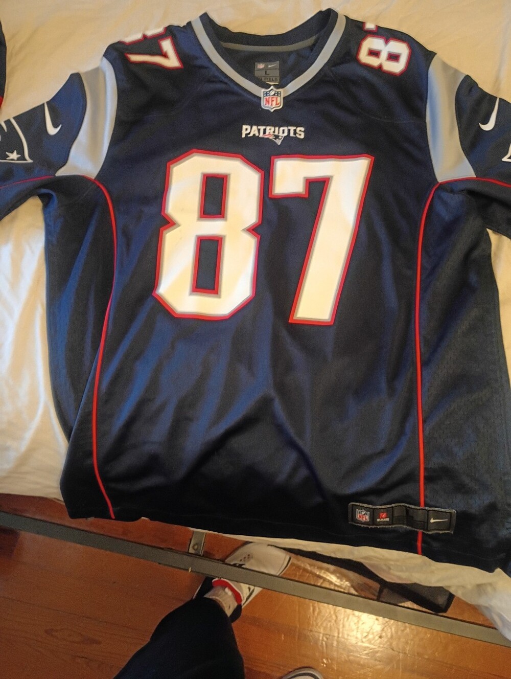 Nike Kids Navy Patriots #87 Football Jersey with White & Red Accents